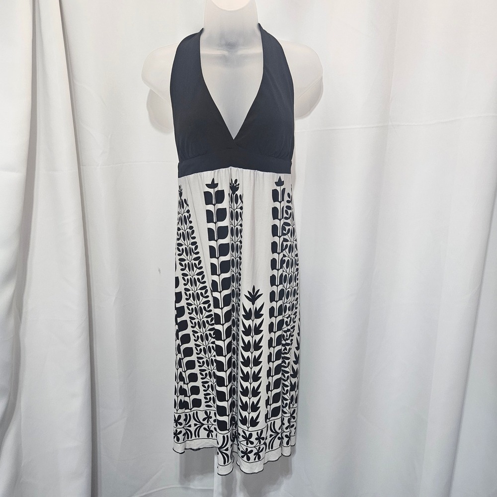 A-list by Wrapper Halter Midi Dress Black White Botanical Large y2k coquette